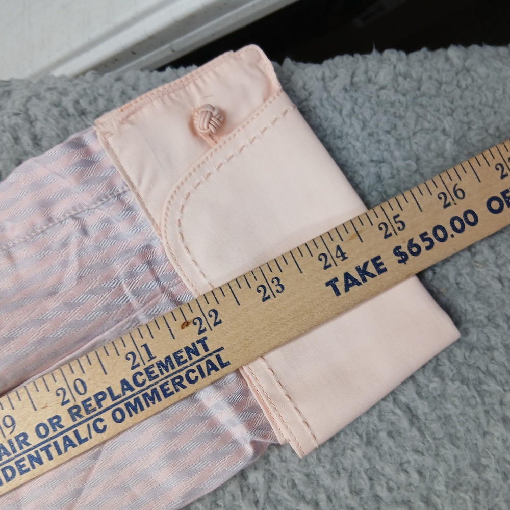 Steven Land Dress Shirt Men's 17.5 Pink Stripe Contrast Cuff - Picture 9 of 10